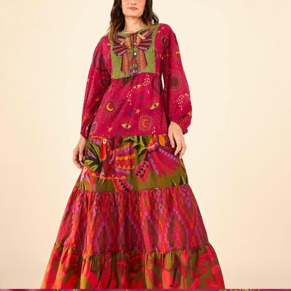 FARM Rio Mixed Prints Embroidered Yoke Maxi Dress - Picture 6 of 12